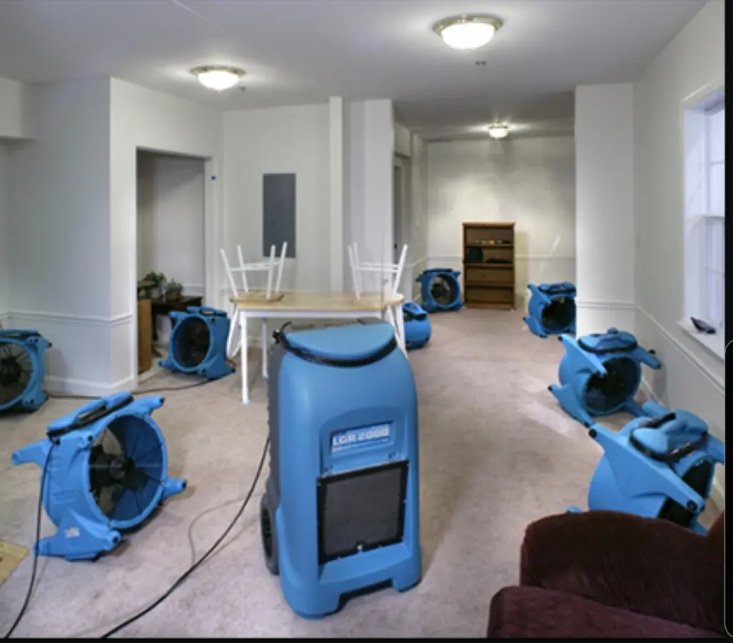Air movers and dehumidifier setup for Water Damage Restoration in Sitka